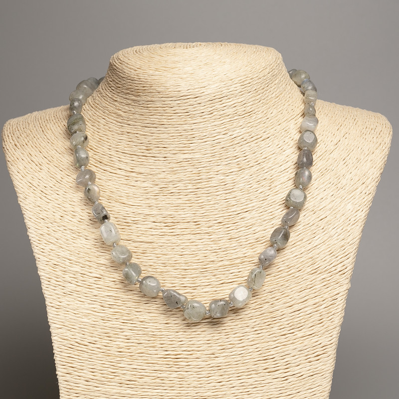 Necklace of Labradorite Stone, Tumbled, Diameter 5x8-10mm+-, Length 50cm+