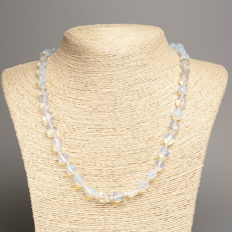 Necklace of Opalite (Synth.) Stone, Tumbled, Diameter 8-10mm+-, Length 50cm+
