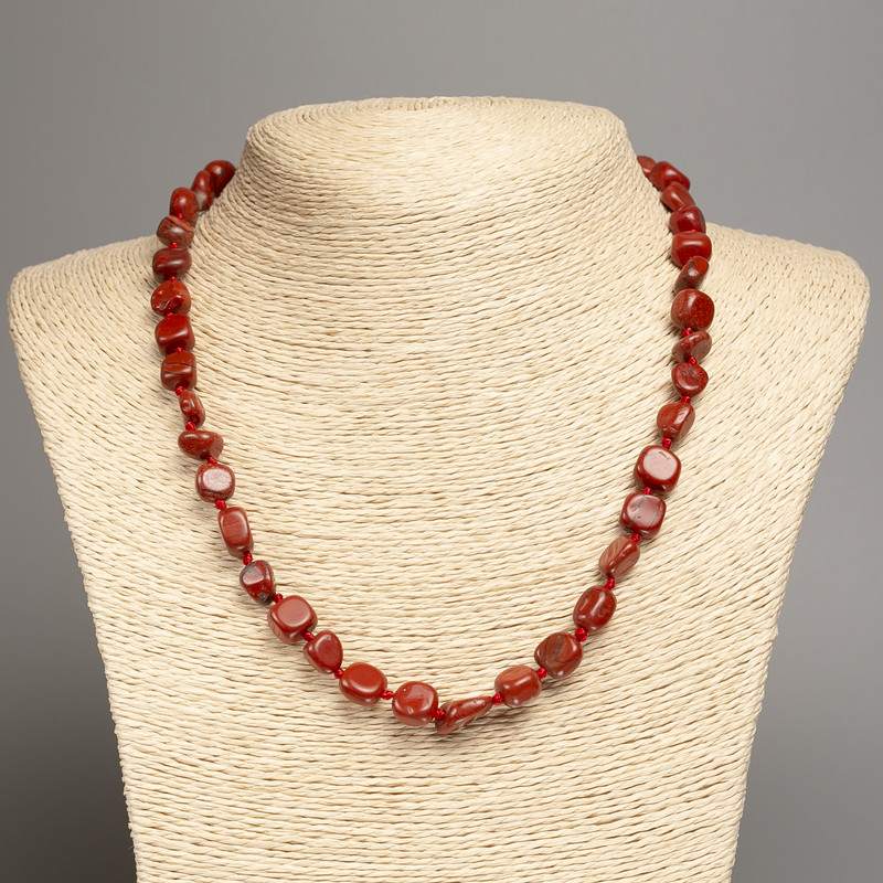 Necklace of Red Jasper Stone, Tumbled, Diameter 5x8-10mm+-, Length 50cm+