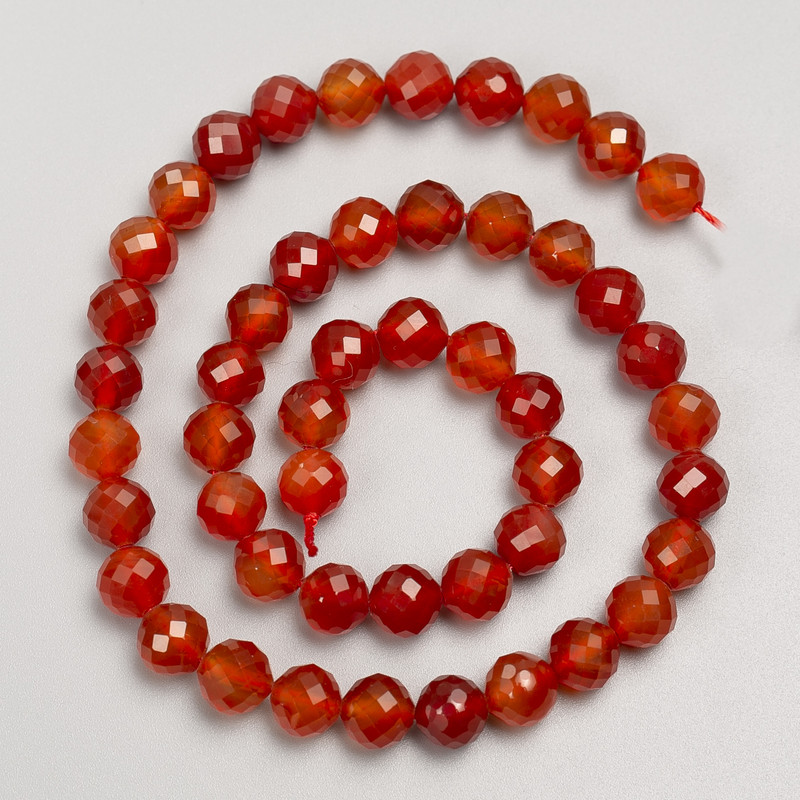 Carnelian Stone Beads, Faceted Round, on a Strand, Diameter 8mm, Length 38cm+