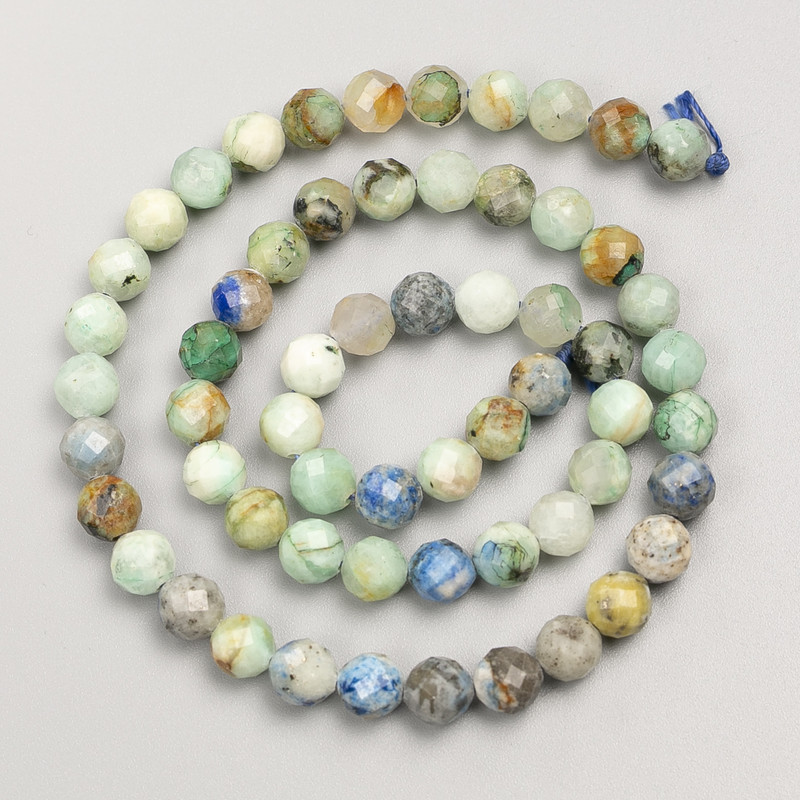 Natural Chrysocolla and Lapis Lazuli Stone Beads, Faceted Round, on a Strand, Diameter 6mm, Length 38cm+