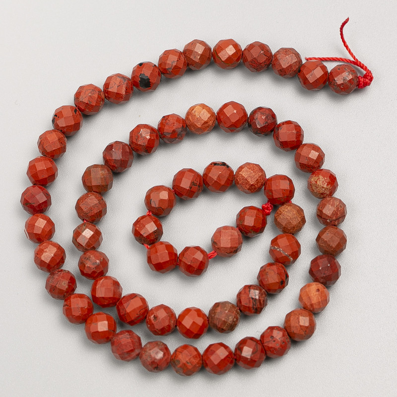 Red Jasper Stone Beads, Faceted Round, on a Strand, Diameter 6mm, Length 38cm+