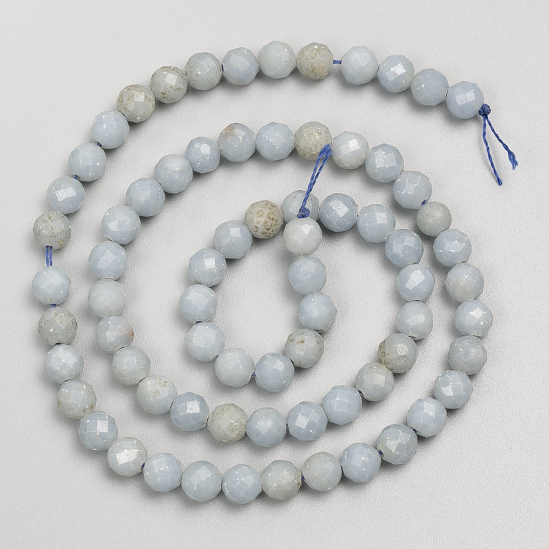 Aquamarine Stone Beads, Faceted Round, on a Strand, Diameter 5mm+-, Length 38cm+