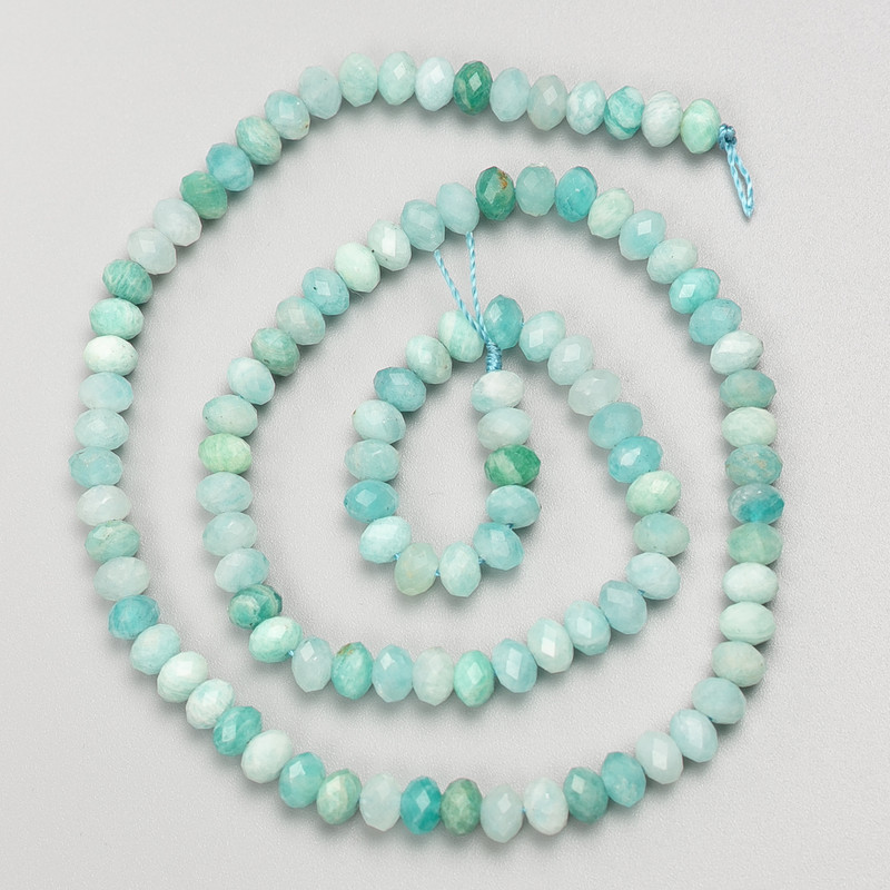 Natural Amazonite Stone Beads, Faceted Rondelle, on a Strand, Diameter 5x3.5mm, Length 38cm+