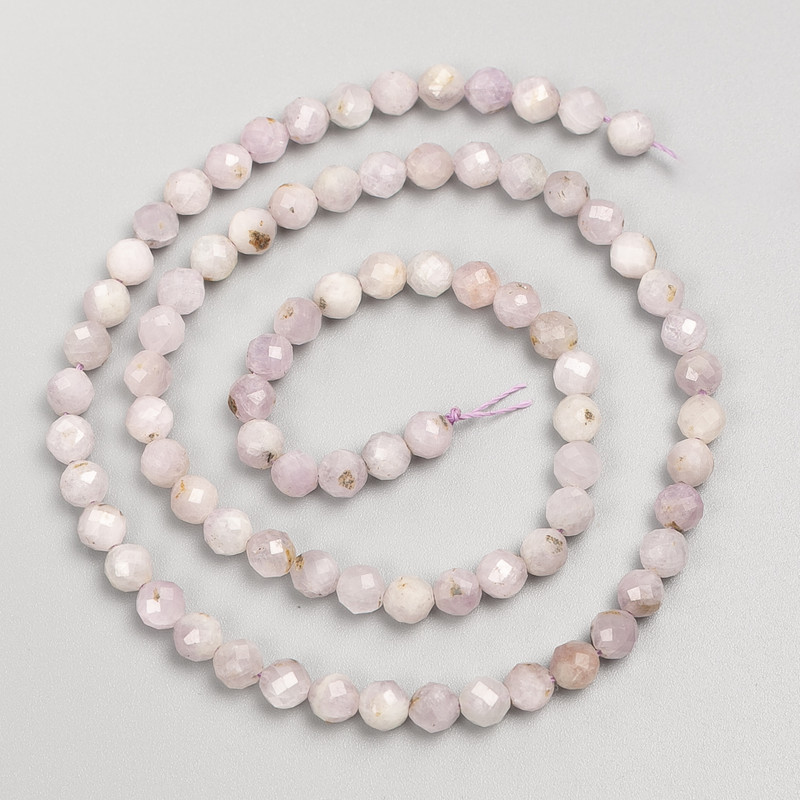 Natural Kunzite Stone Beads, Faceted Round, on a Strand, Diameter 4.5-5mm+-, Length 38cm+
