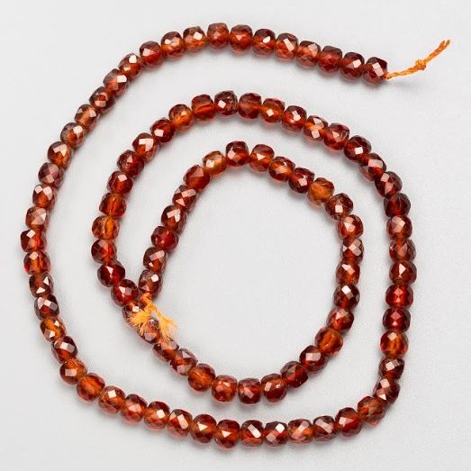 Hessonite (Yellow Garnet) Natural Stone Beads, faceted cube, diameter 4mm, length 39cm+/- on a strand