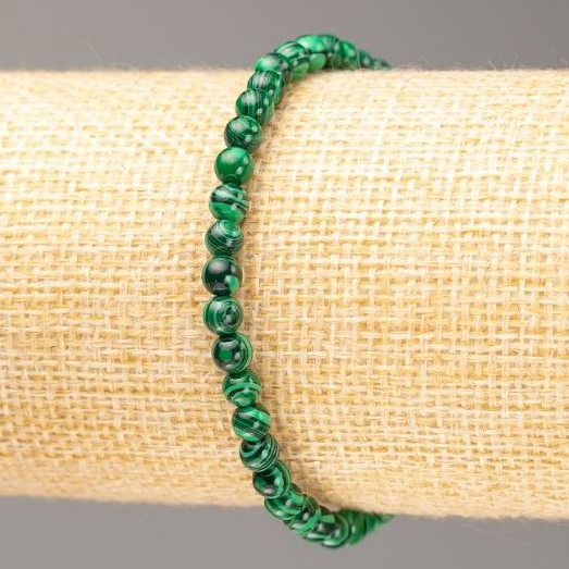 Malachite Bracelet (Pressed), Smooth Round Beads 4.5mm+/-, Length 18cm on Elastic
