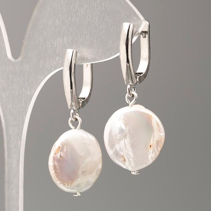 Baroque Pearl Earrings, diameter 16 and 4mm +/-, length 37mm +/- with Petrol Tint