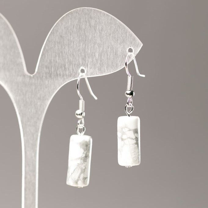 Natural Cacholong Stone Earrings 17x7.5mm+