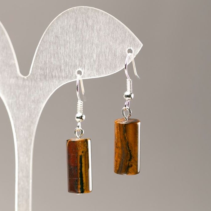 Tiger's Eye Cylinder Earrings, diameter 17.5x8mm+