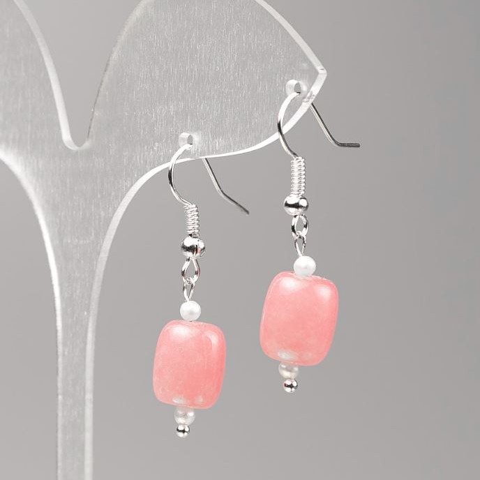 Rhodochrosite Barrel Earrings, diameter 11x9mm+