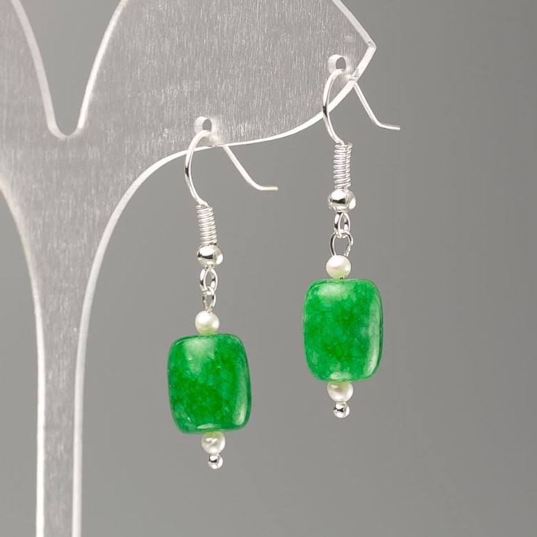 Chrysoprase Barrel Earrings, diameter 11x9 mm +