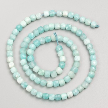 Amazonite Natural Stone Beads, Faceted Cube on a Strand, Diameter 4.5mm+-, Length 38cm+