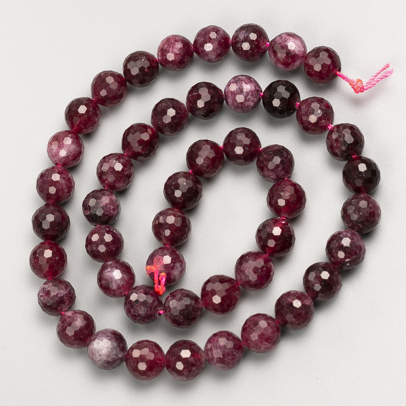 Rubellite Tourmaline Natural Stone Beads, Faceted Round Bead on a Strand, Diameter 8mm+-, Length 38cm+
