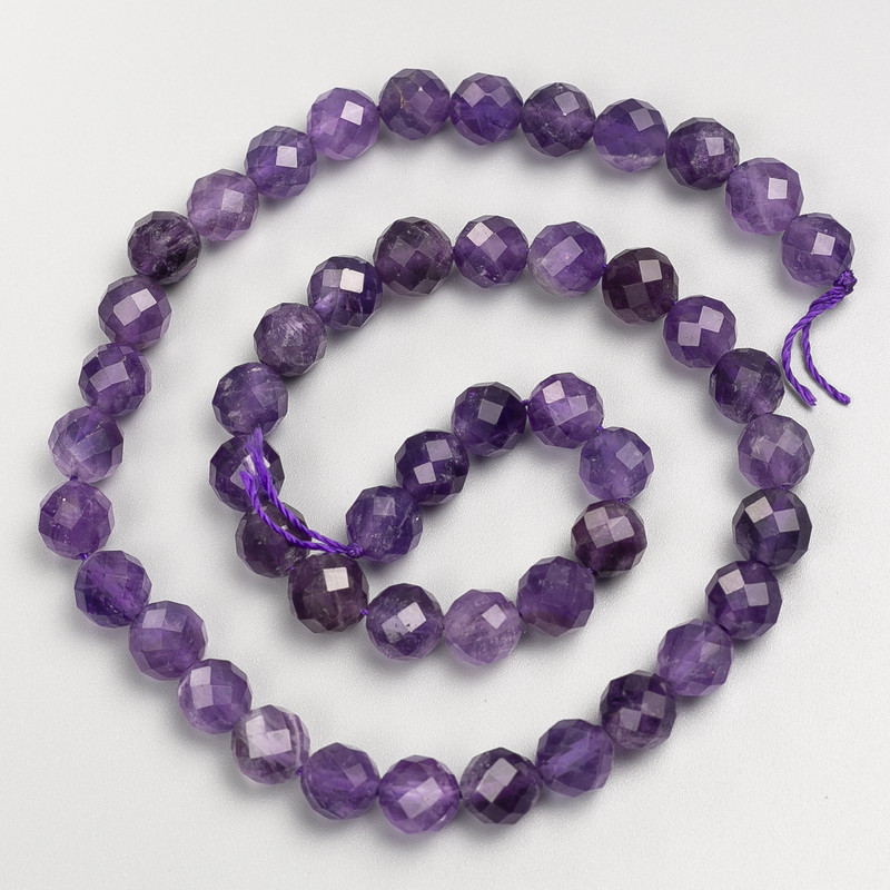 Amethyst Natural Stone Beads, Faceted Round Bead on a Strand, Diameter 8mm+-, Length 38cm+