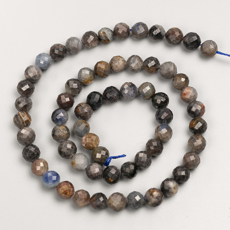 Dichroite Iolite Natural Stone Beads, Faceted Round Bead on a Strand, Diameter 6.5mm+-, Length 39cm+