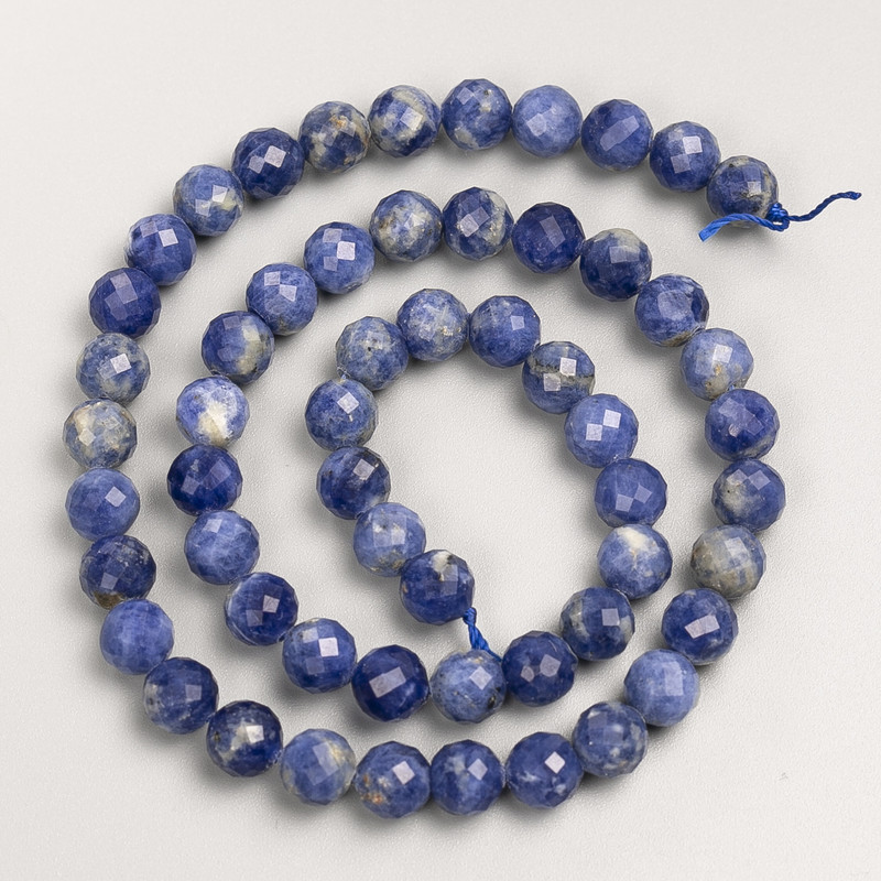 Natural Stone Sodalite Beads, Faceted Round, on a Strand, Diameter 7mm+/-, Length 39cm+