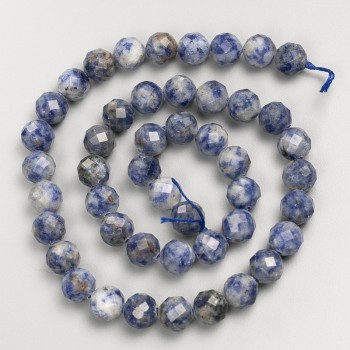 Natural Stone Sodalite Beads, Faceted Round, on a Strand, Diameter 8mm+/-, Length 38cm+