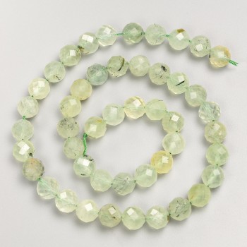 Natural Stone Prehnite Beads, Faceted Round, on a Strand, Diameter 8mm+/-, Length 38cm+