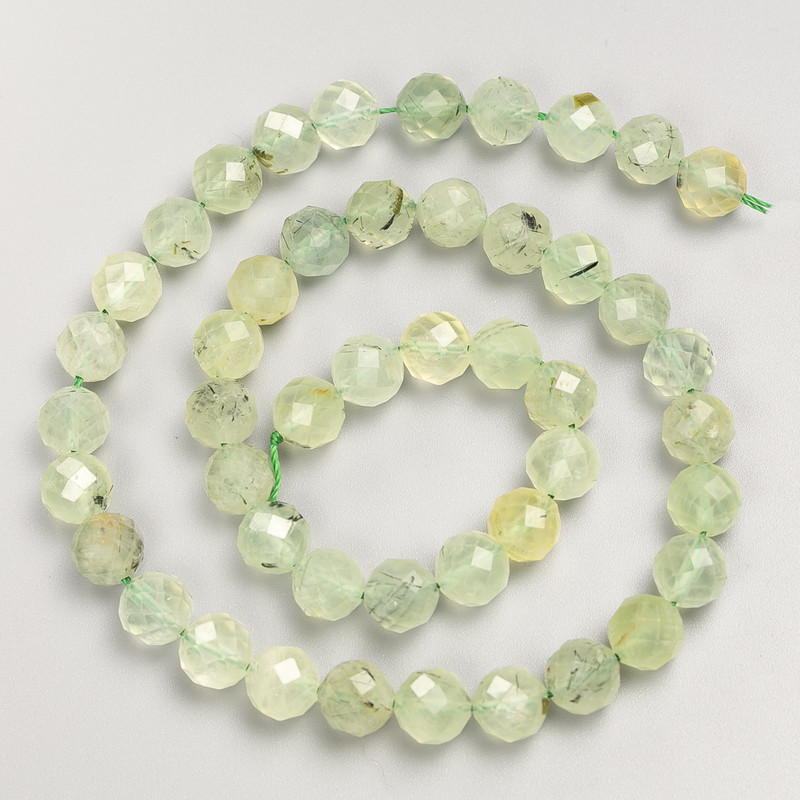 Natural Stone Prehnite Beads, Faceted Round, on a Strand, Diameter 8mm+/-, Length 38cm+