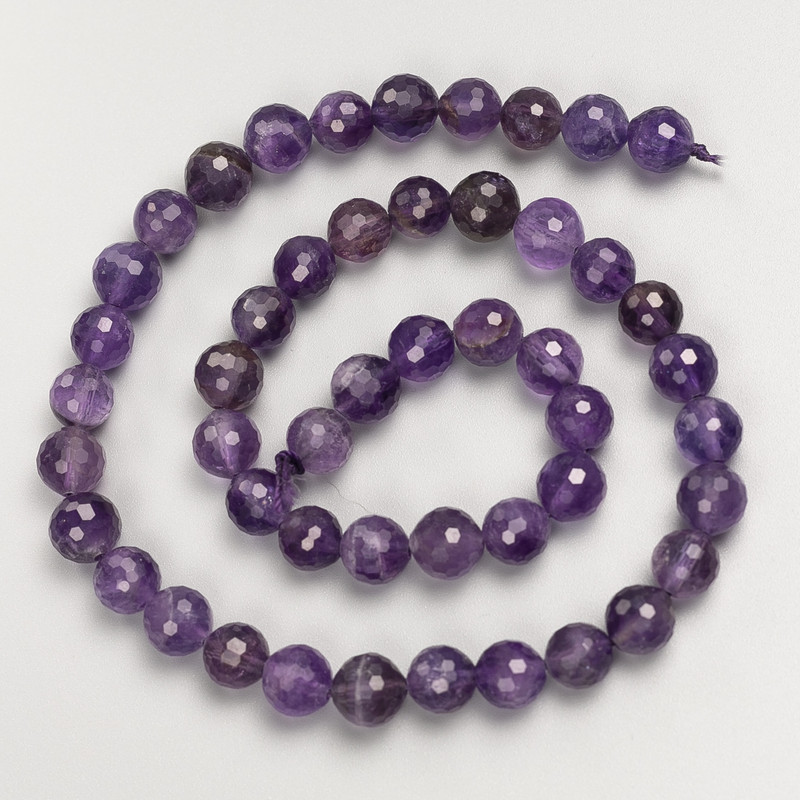 Natural Stone Amethyst Beads, Faceted Round, on a Strand, Diameter 8mm+/-, Length 39cm+