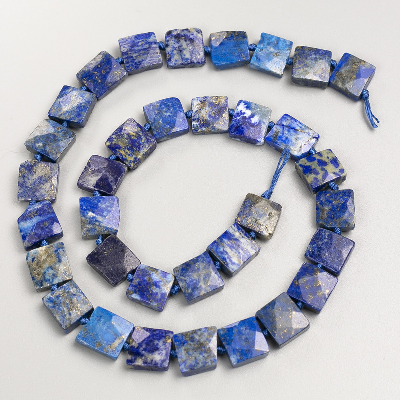 Lapis Lazuli Natural Stone Beads, flat faceted square, diameter 9.5x5mm+/-, length 40cm+