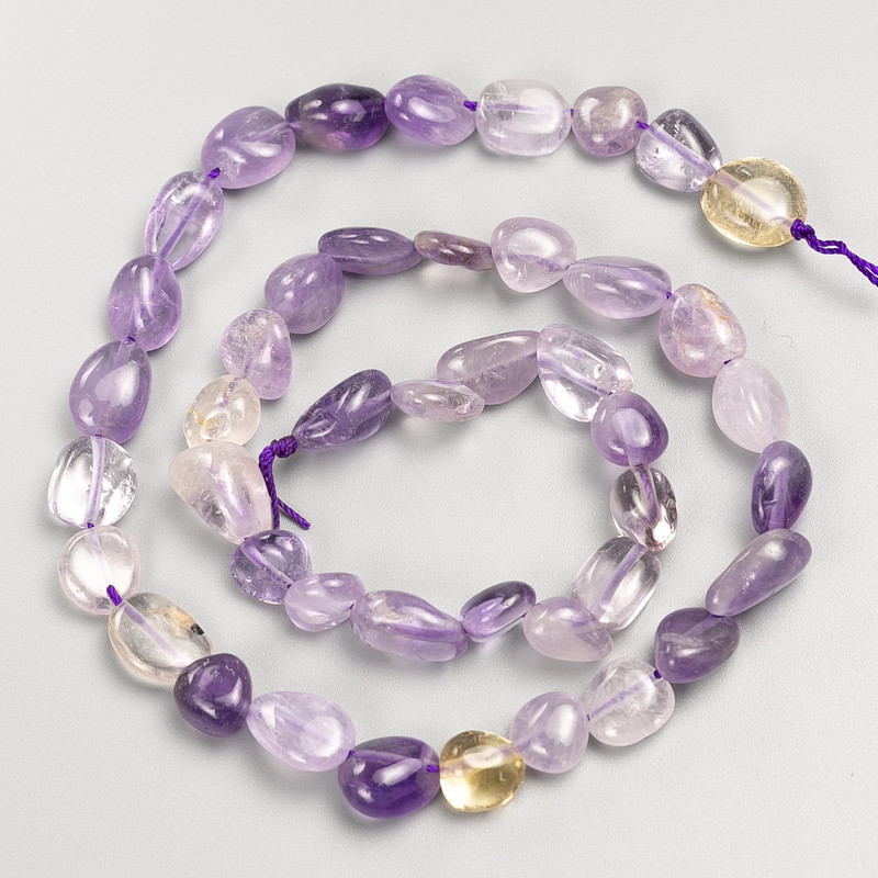 Natural Stone Beads Ametrine Tumbled on String, diameter 8x10mm+-, length 40cm+