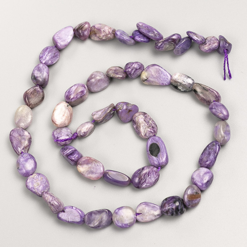 Natural Stone Beads Charoite Tumbled on String, diameter 8x10mm+-, length 40cm+