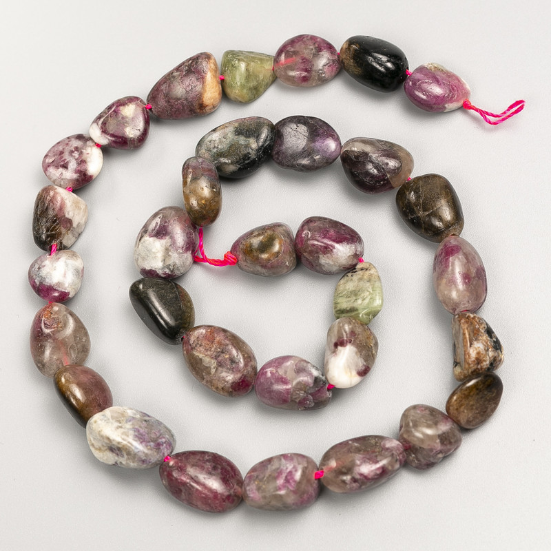 Natural Stone Beads Tourmaline Nuggets on String, diameter 10x14mm+-, length 40cm+