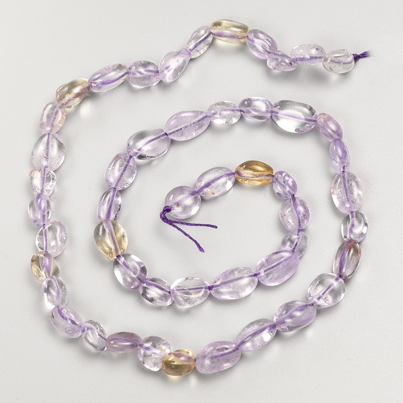 Natural Stone Beads Ametrine Tumbled on String, diameter 7x9mm+-, length 40cm+