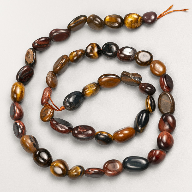 Natural Stone Beads Tiger's Eye, Hawk's Eye, Bull's Eye Tumbled on String, diameter 7x8mm+-, length 40cm+