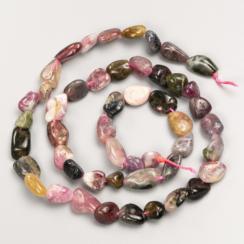 Natural Stone Beads Tourmaline Nuggets on String, diameter 10x7mm+-, length 40cm+