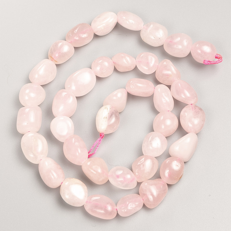 Natural Stone Beads Rose Quartz Tumbled on String, diameter 8x11mm+-, length 40cm+