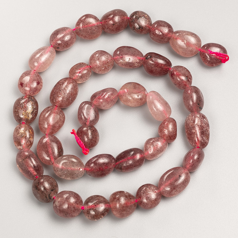 Strawberry Quartz Natural Stone Tumbled Beads on Strand, Diameter 8x11mm+/-, Length 40cm+