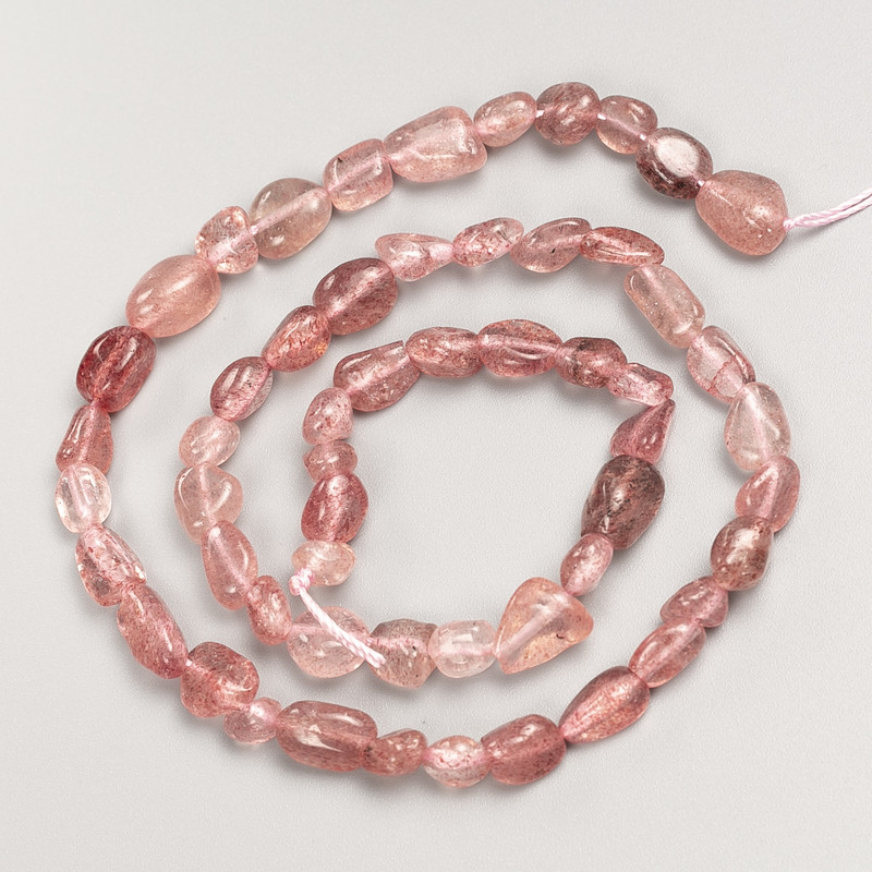 Strawberry Quartz Natural Stone Tumbled Beads on Strand, Diameter 8x10mm+/-, Length 40cm+