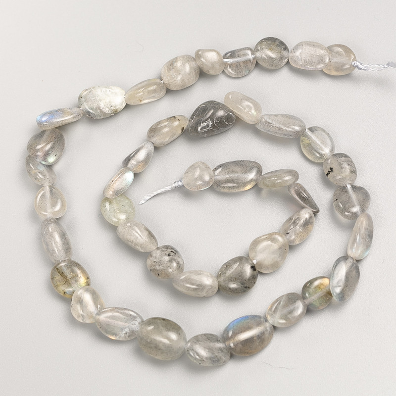 Labradorite Natural Stone Tumbled Beads on Strand, Diameter 7x10mm+/-, Length 40cm+