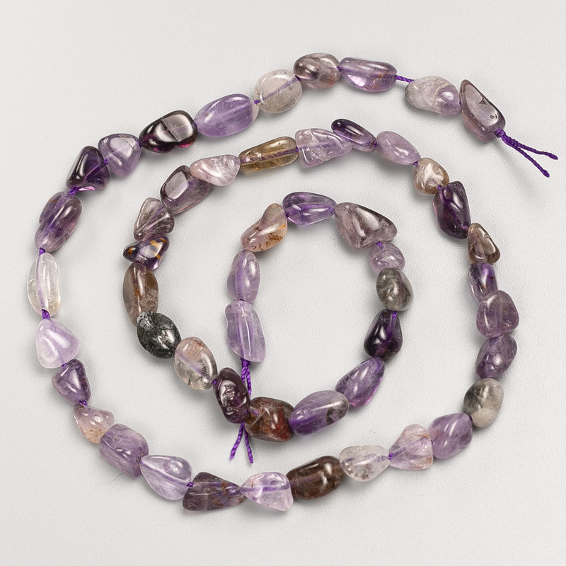 Amethyst Natural Stone Tumbled Beads on Strand, Diameter 7x9mm+/-, Length 40cm+