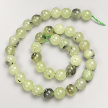Prehnite Stone Beads Smooth Round on Thread, Diameter 10mm+-, Length 38cm+