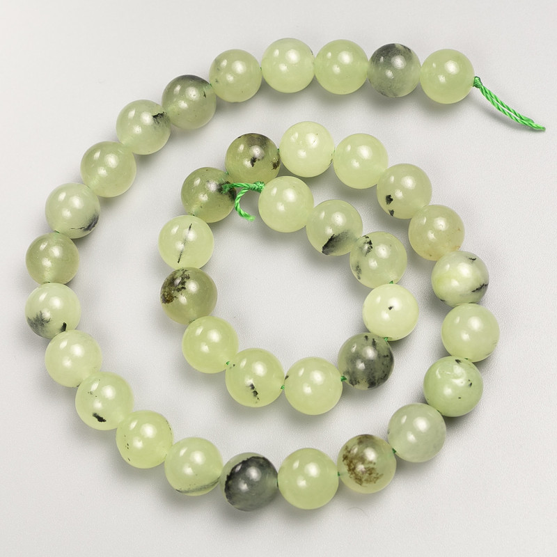 Prehnite Stone Beads Smooth Round on Thread, Diameter 10mm+-, Length 38cm+