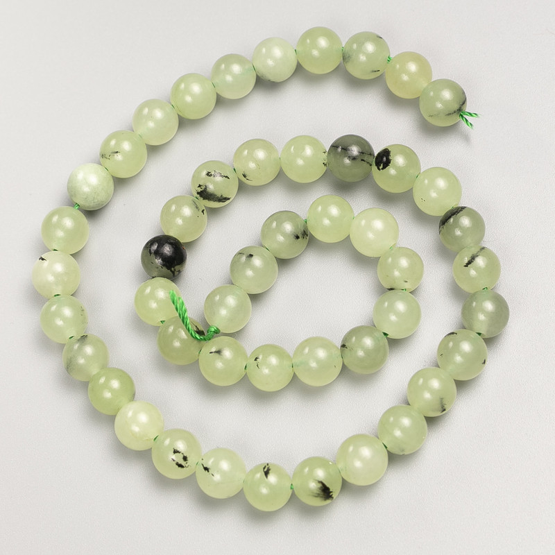 Prehnite Stone Beads Smooth Round on Thread, Diameter 8mm+-, Length 37cm+