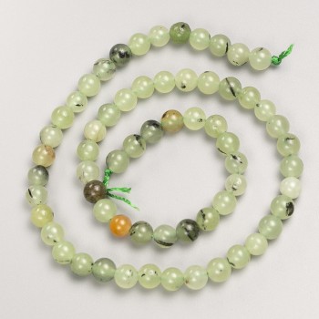 Natural Prehnite Stone Beads Smooth Round on Thread, Diameter 6mm+-, Length 38cm+