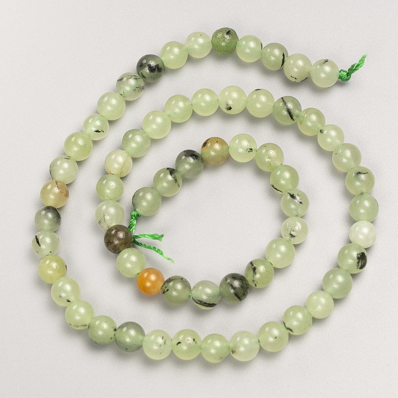 Natural Prehnite Stone Beads Smooth Round on Thread, Diameter 6mm+-, Length 38cm+