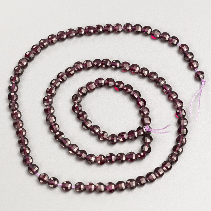 Natural Garnet Stone Beads Faceted Coin on Thread, Diameter 4x4mm+-, Length 38cm+