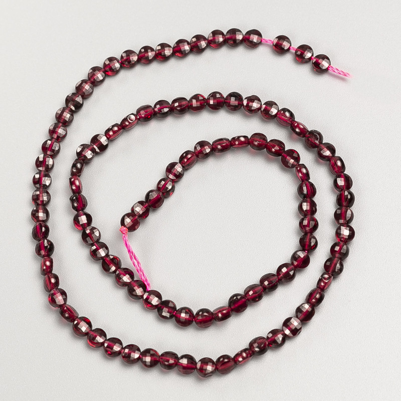 Natural Garnet Stone Beads Faceted Coin on Thread, Diameter 4x2.5mm+-, Length 39cm+