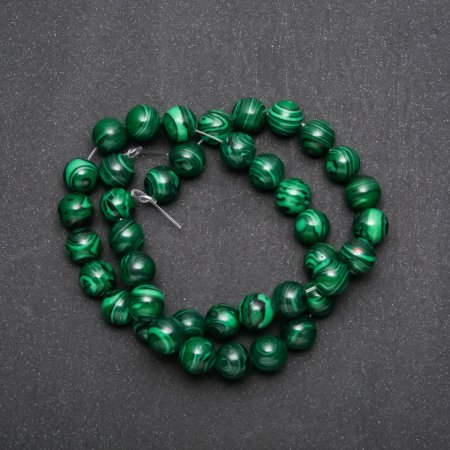 Beads Artificial Malachite on String Smooth Ball, diameter 10mm, length 38cm