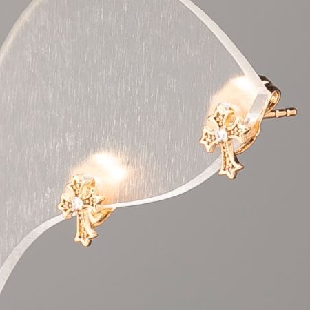 Xuping Cross Earrings, 18K Gold Plated, White Rhinestones, 7x5mm+ diameter
