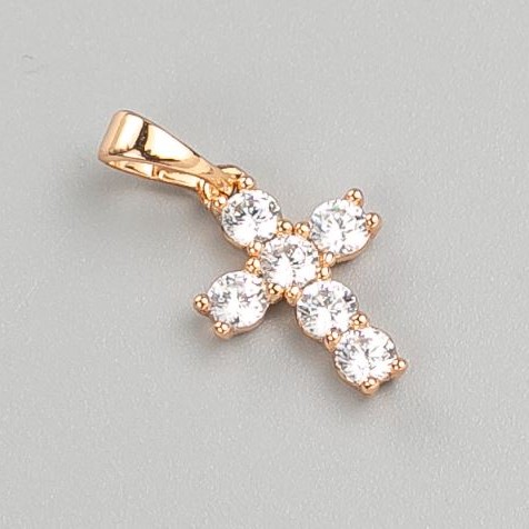 Xuping Cross Pendant, 18K Gold Plated, White Crystals, 15x10mm+ diameter
