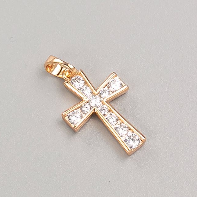 Xuping Cross Pendant, 18K Gold Plated, White Rhinestones, 20.5x13mm+ diameter