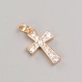 Xuping Cross Pendant, 18K Gold Plated, White Rhinestones, 20.5x13mm+ diameter