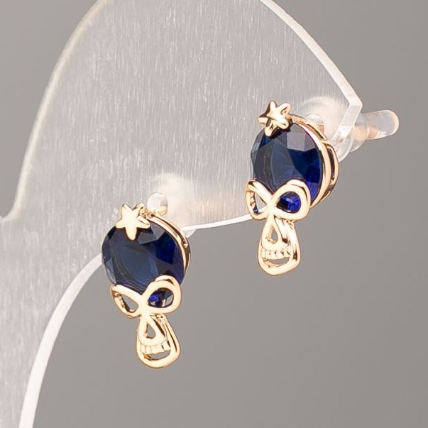 Xuping Stud Earrings, 18K Gold Plated, Blue Stone, 14.5x8mm+ diameter